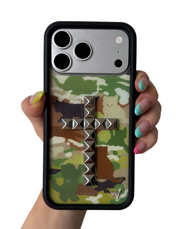 Stud Cross Cat Camo iPhone Case