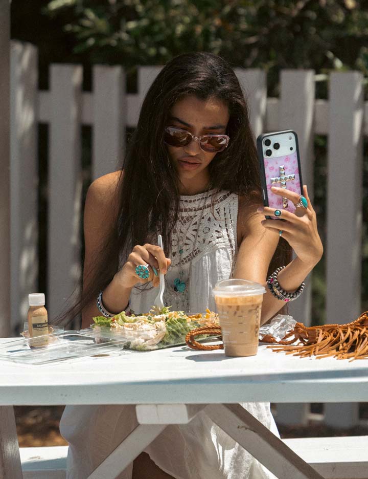 Stud Cross Forget Me Not Floral | Pink iPhone Case