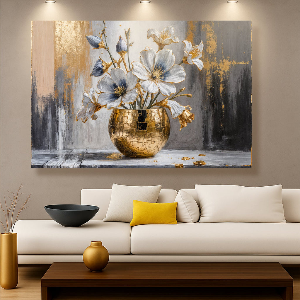 Magnolia Bloom en Oro Arte de Pared Abstracto