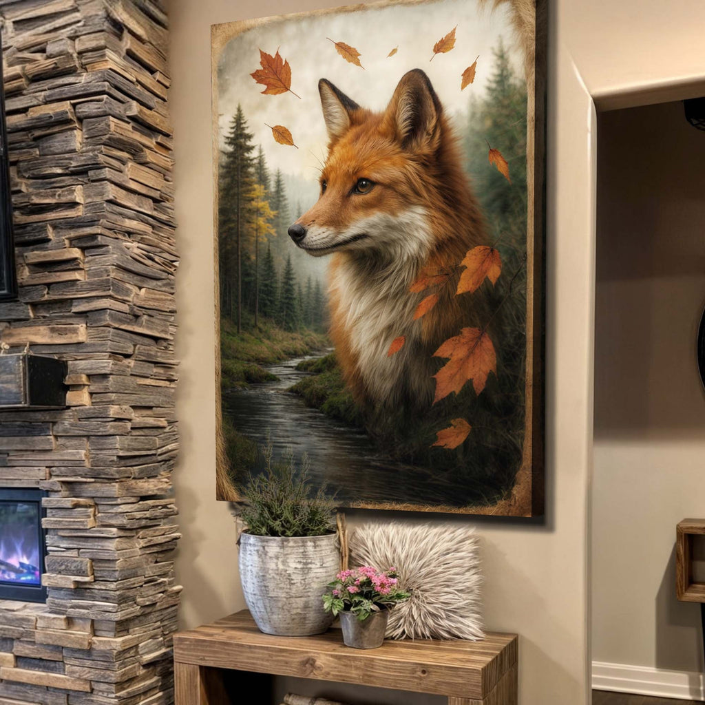 Arte de pared de doble exposición Zorro de otoño