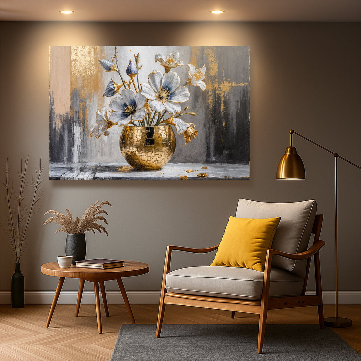Magnolia Bloom en Oro Arte de Pared Abstracto
