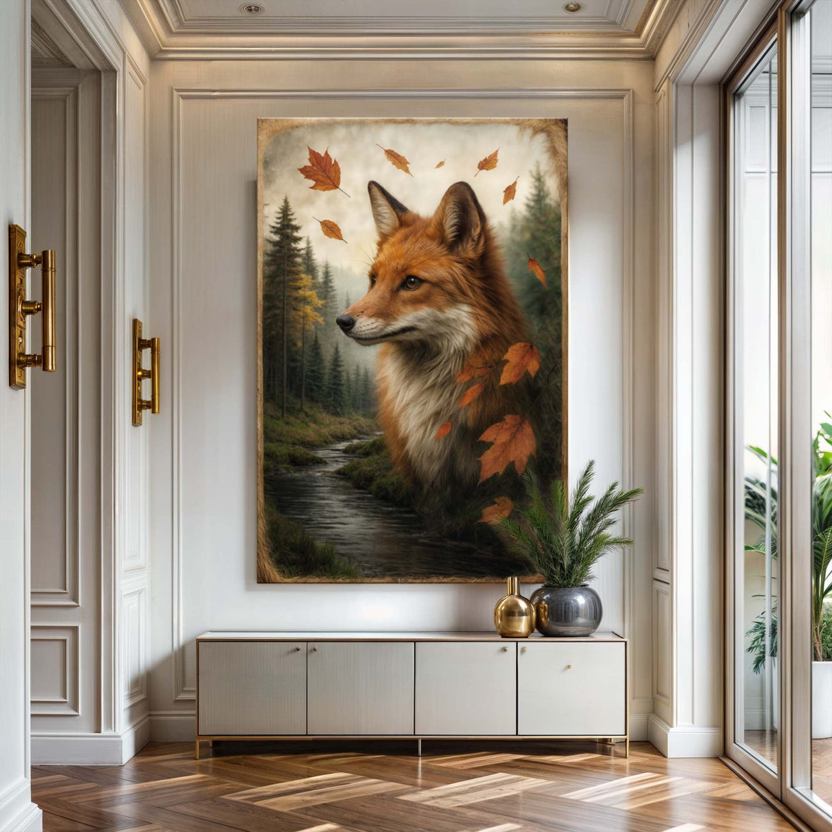 Arte de pared de doble exposición Zorro de otoño
