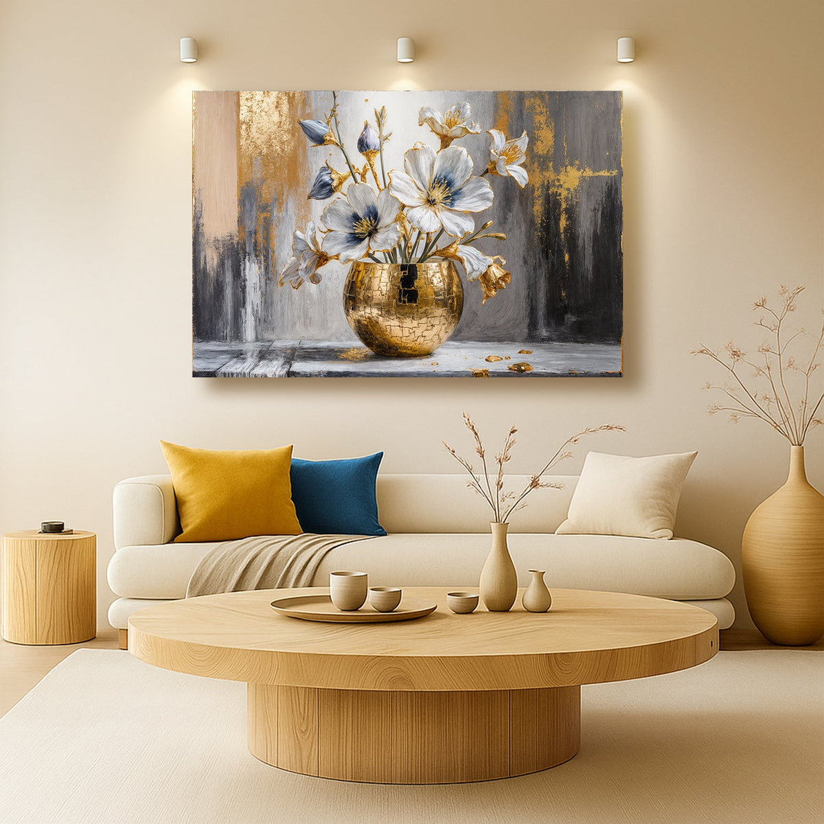 Magnolia Bloom en Oro Arte de Pared Abstracto