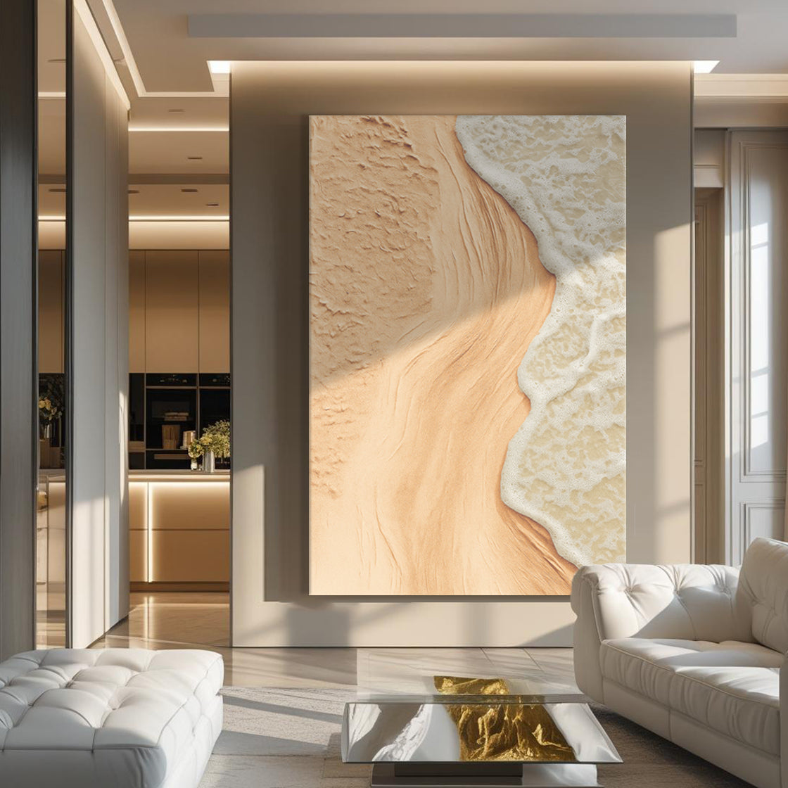 Arte de pared costero de playa beige