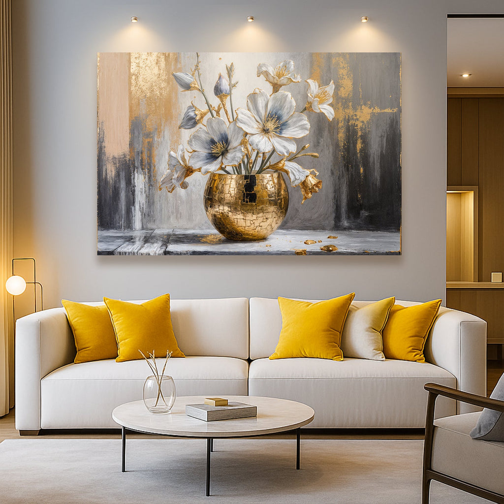 Magnolia Bloom en Oro Arte de Pared Abstracto