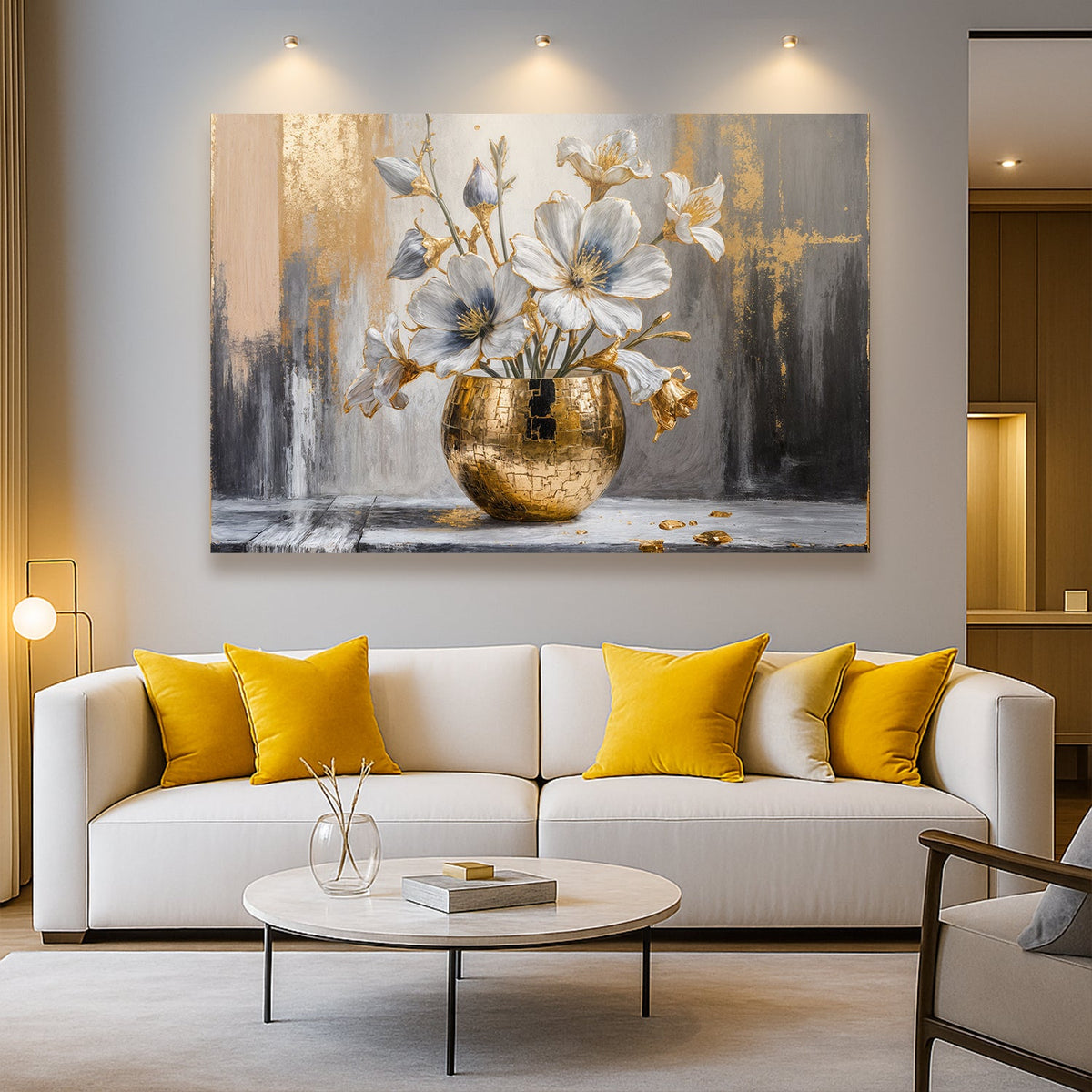 Magnolia Bloom en Oro Arte de Pared Abstracto