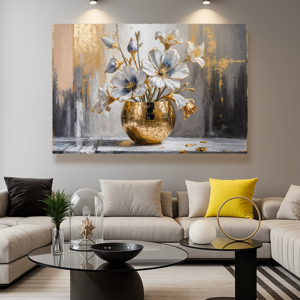 Magnolia Bloom en Oro Arte de Pared Abstracto