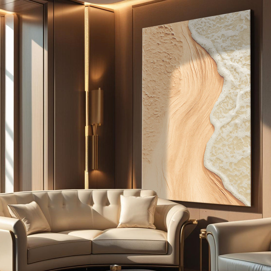Arte de pared costero de playa beige