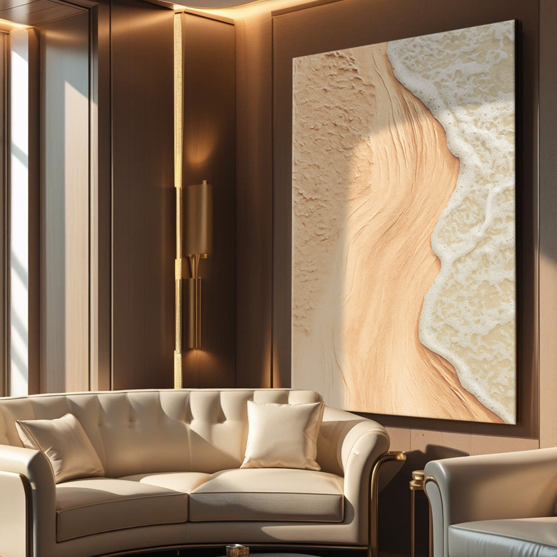 Arte de pared costero de playa beige