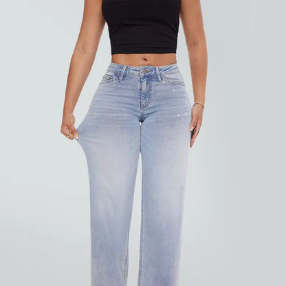 Mid-Low Rise Stretch Wide Leg Jeans