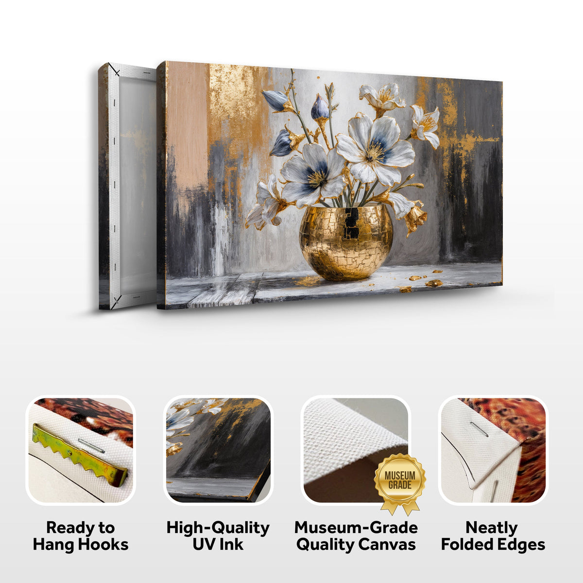 Magnolia Bloom en Oro Arte de Pared Abstracto