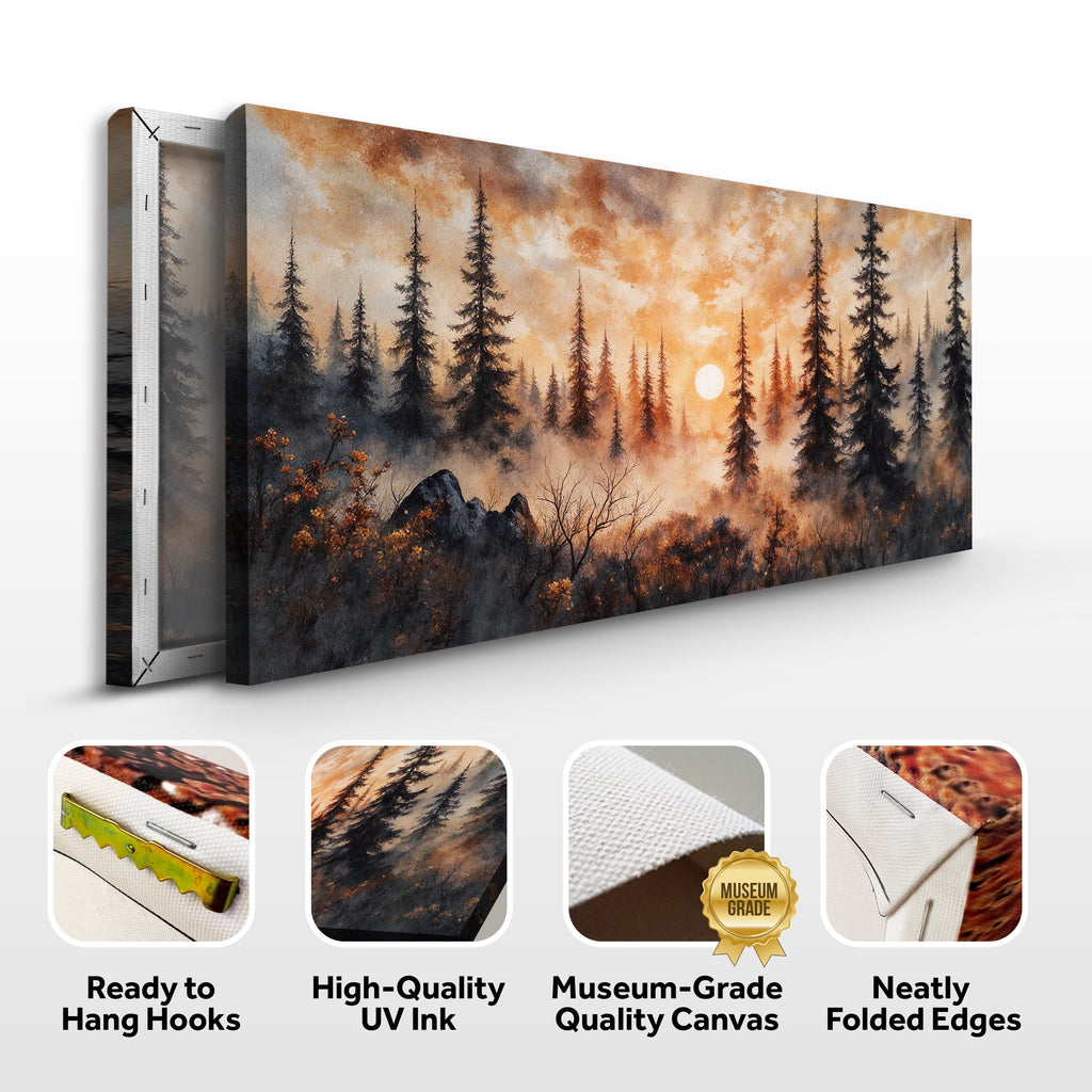 Arte de pared rústico de bosque al atardecer