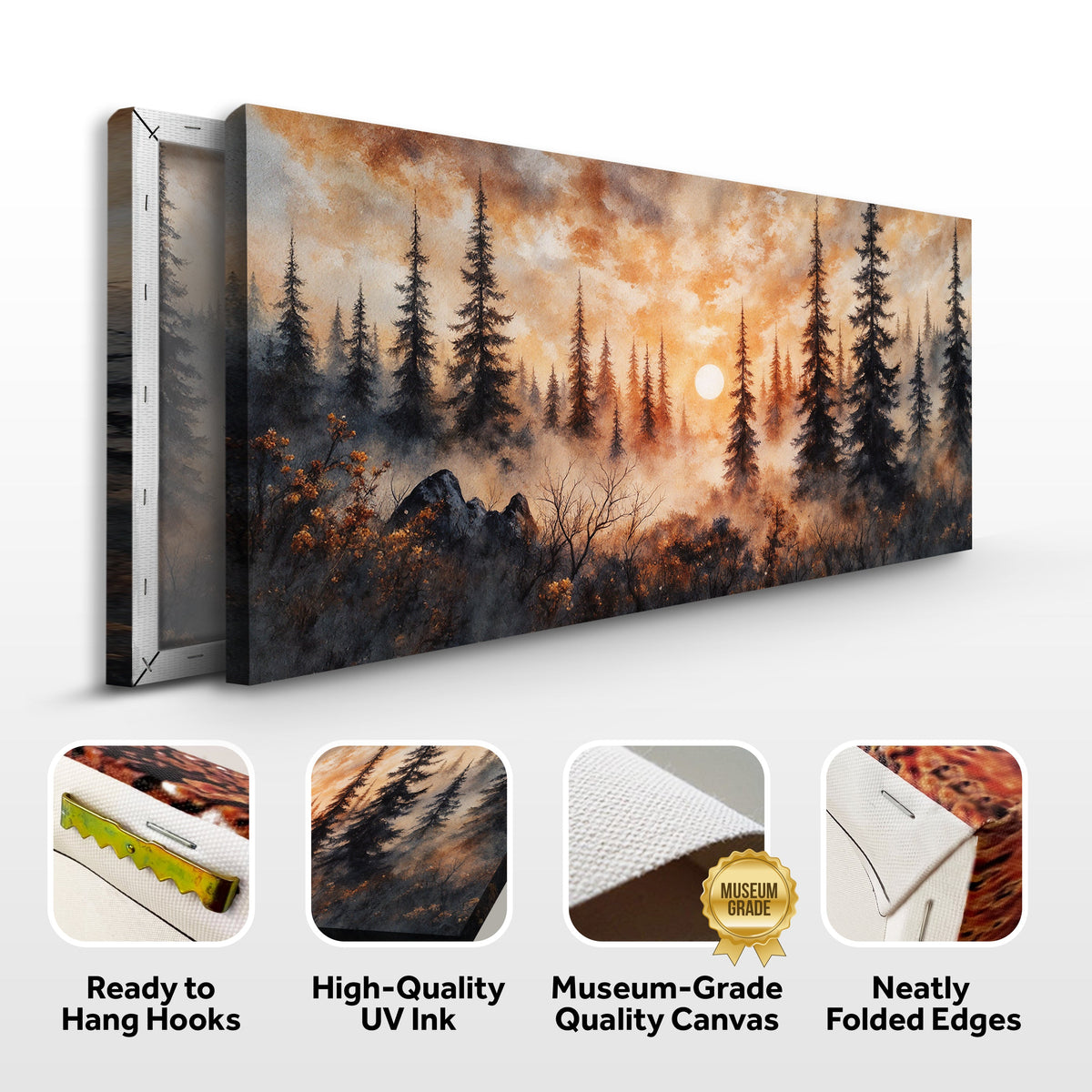 Arte de pared rústico de bosque al atardecer