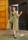 Vestido midi de cuadros en tonos óxido y verde