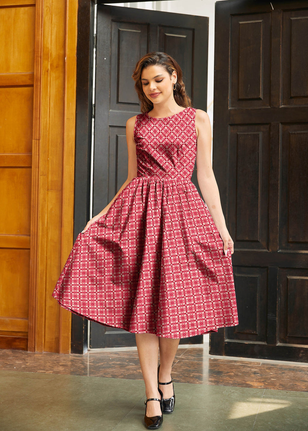 Vestido midi rojo diamante
