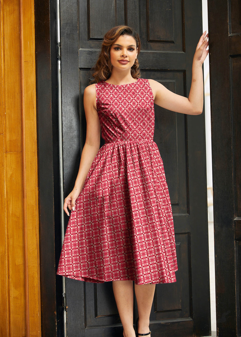 Vestido midi rojo diamante