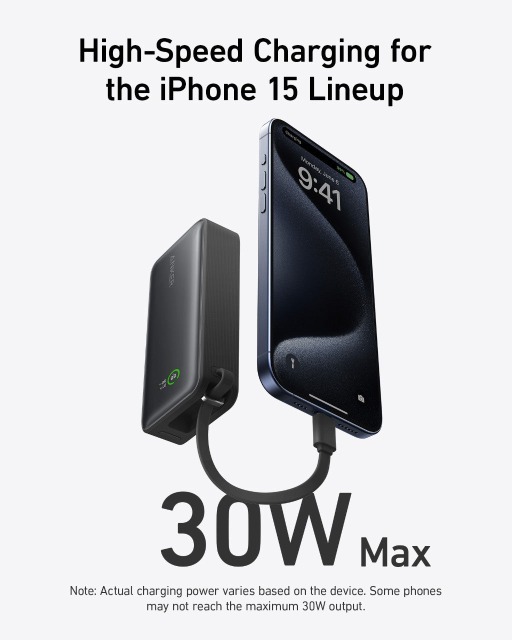 Batería Externa Anker Nano (30W, cable USB-C integrado)