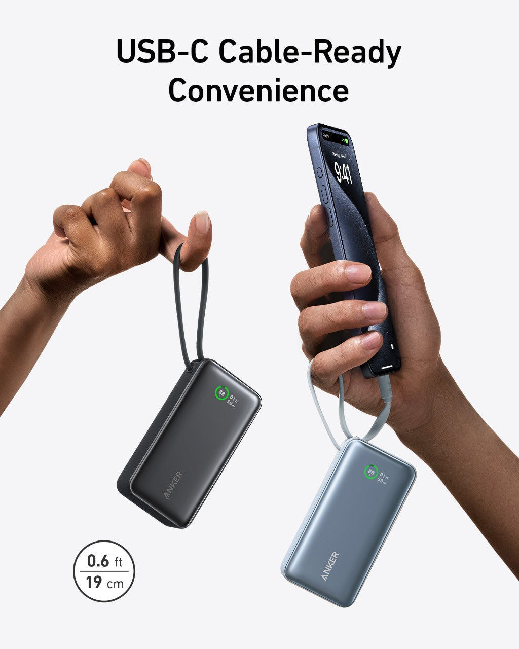 Batería Externa Anker Nano (30W, cable USB-C integrado)