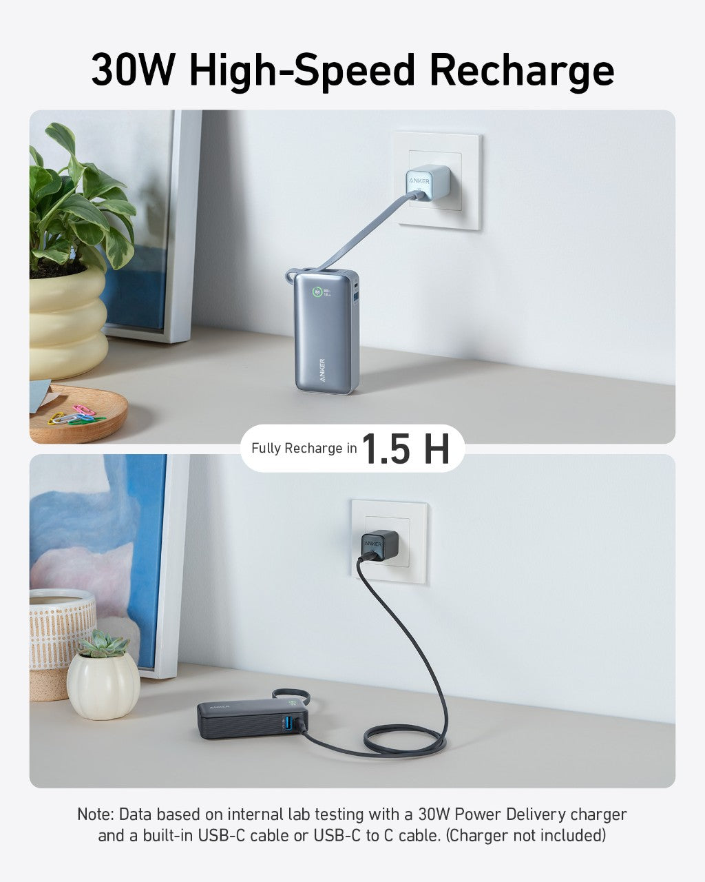Batería Externa Anker Nano (30W, cable USB-C integrado)