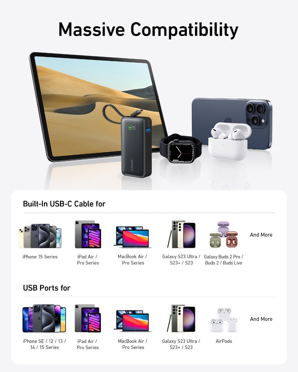 Batería Externa Anker Nano (30W, cable USB-C integrado)
