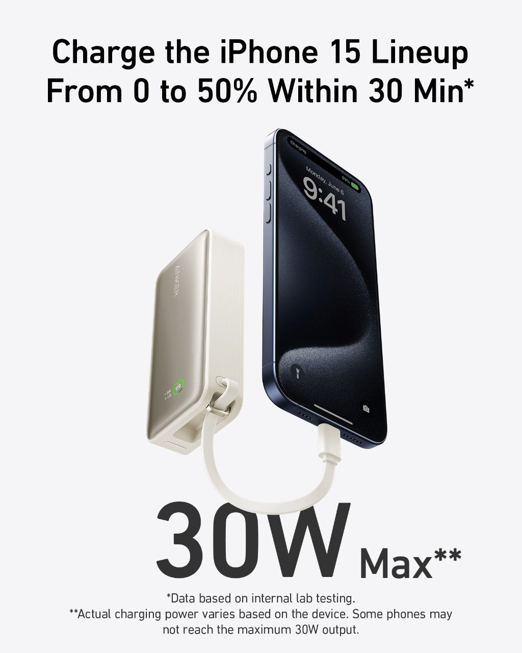 Batería Externa Anker Nano (30W, cable USB-C integrado)
