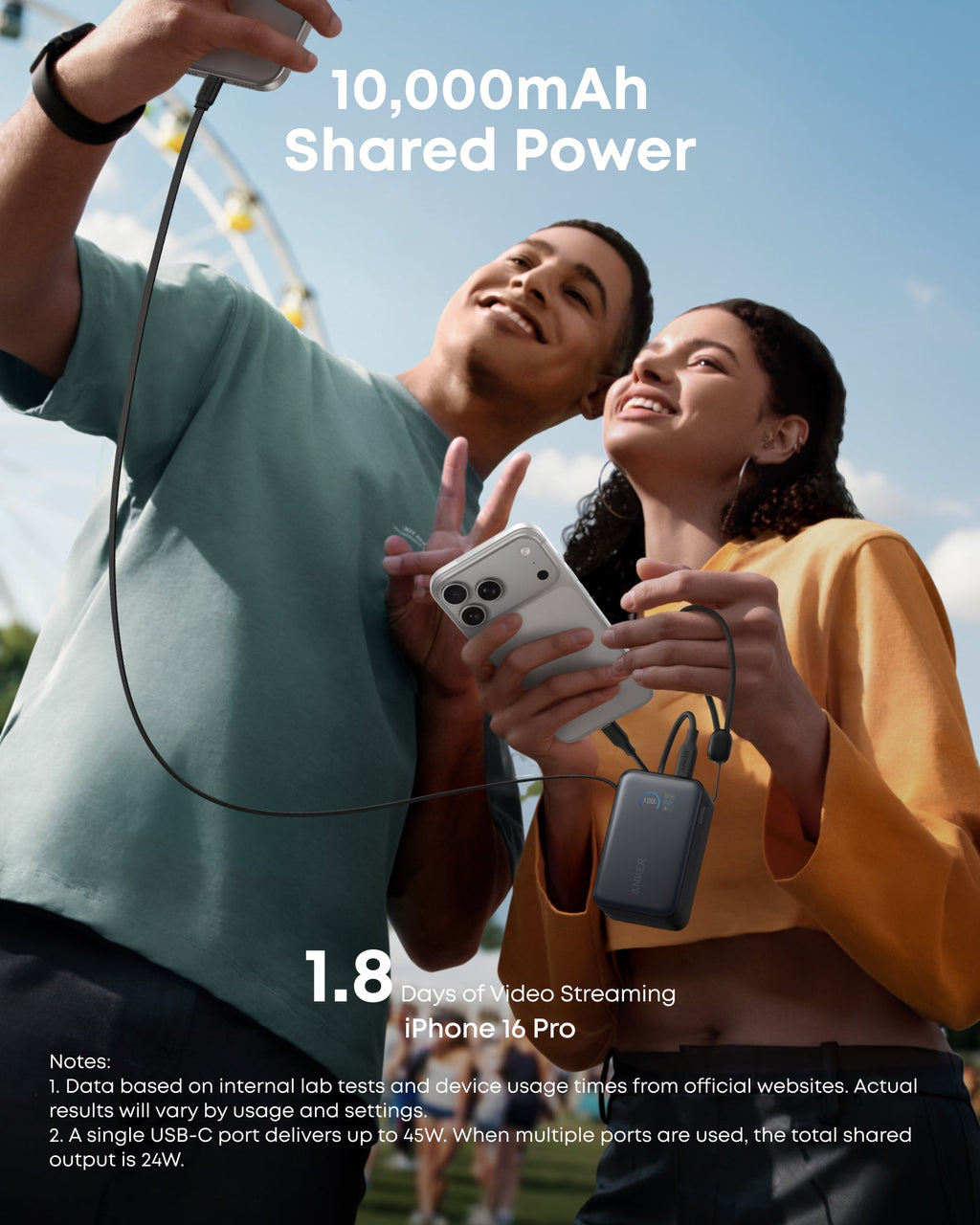 Batería externa Anker Nano (10K, 45W, cable USB-C retráctil integrado)