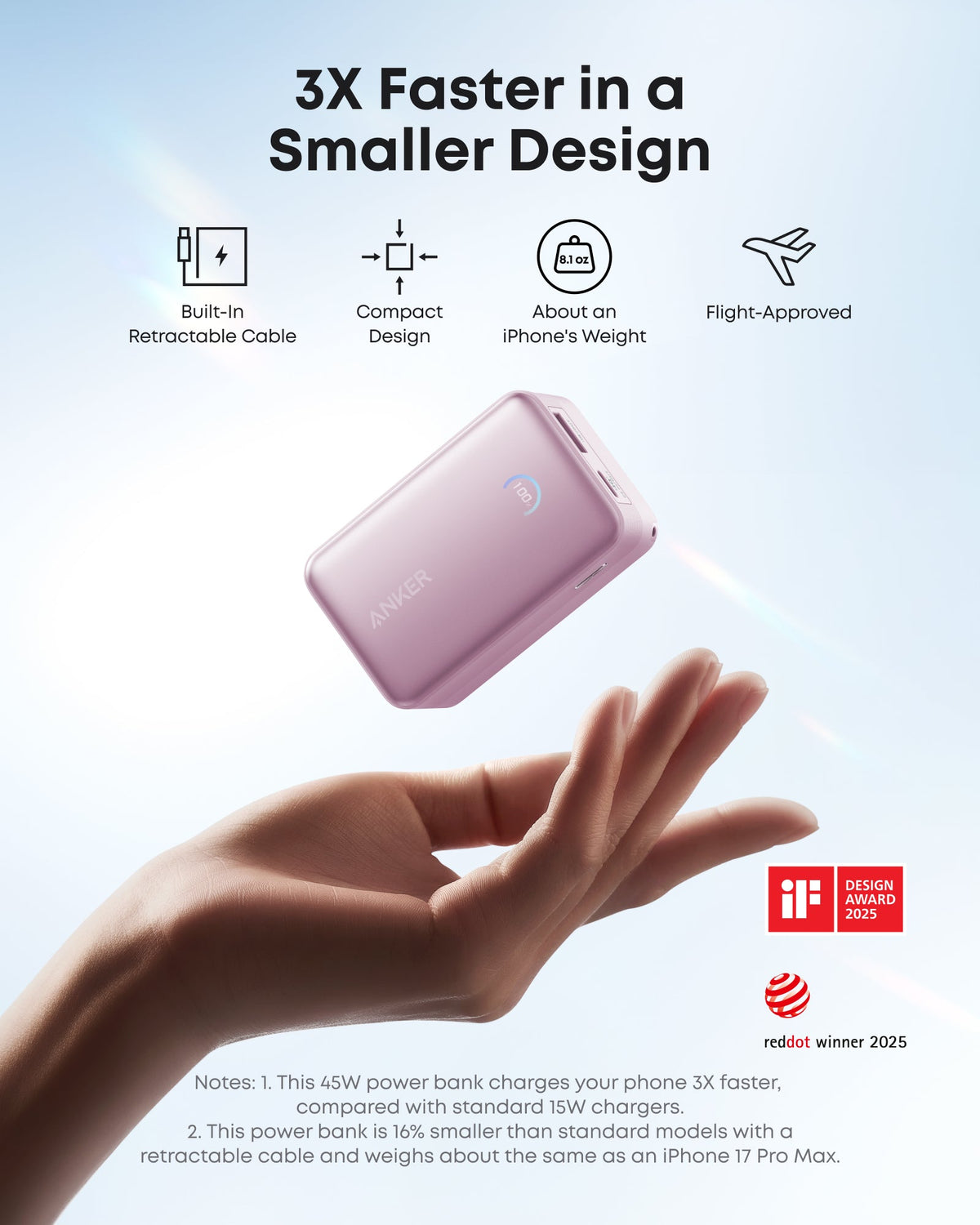 Batería externa Anker Nano (10K, 45W, cable USB-C retráctil integrado)