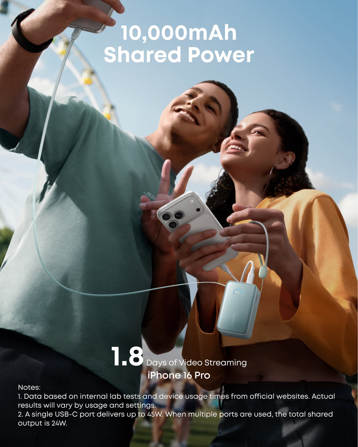 Batería externa Anker Nano (10K, 45W, cable USB-C retráctil integrado)