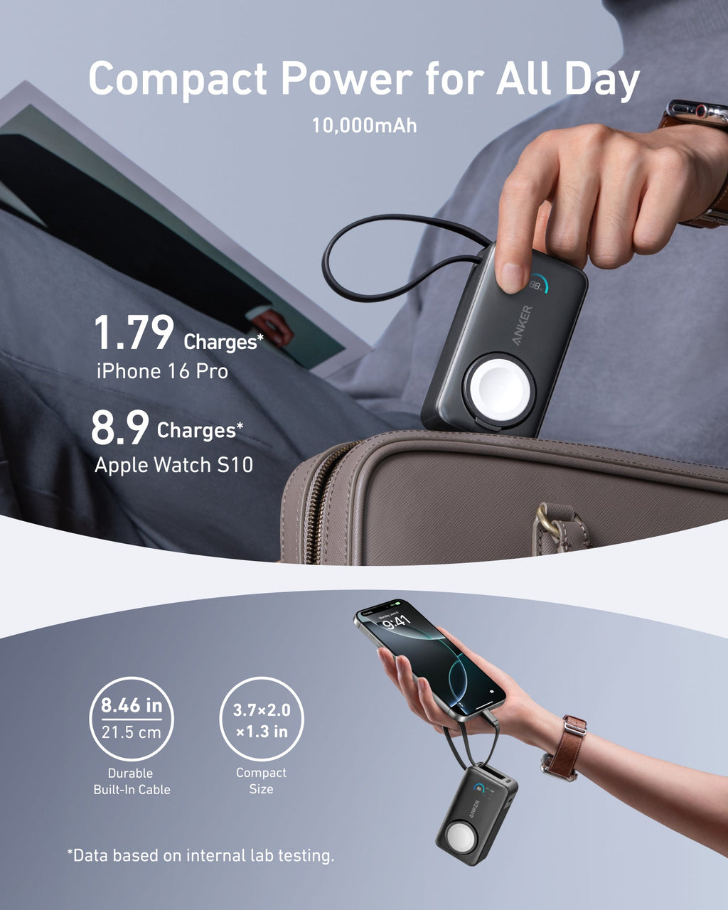 Batería externa Anker MagGo (10K, 35W, para Apple Watch)
