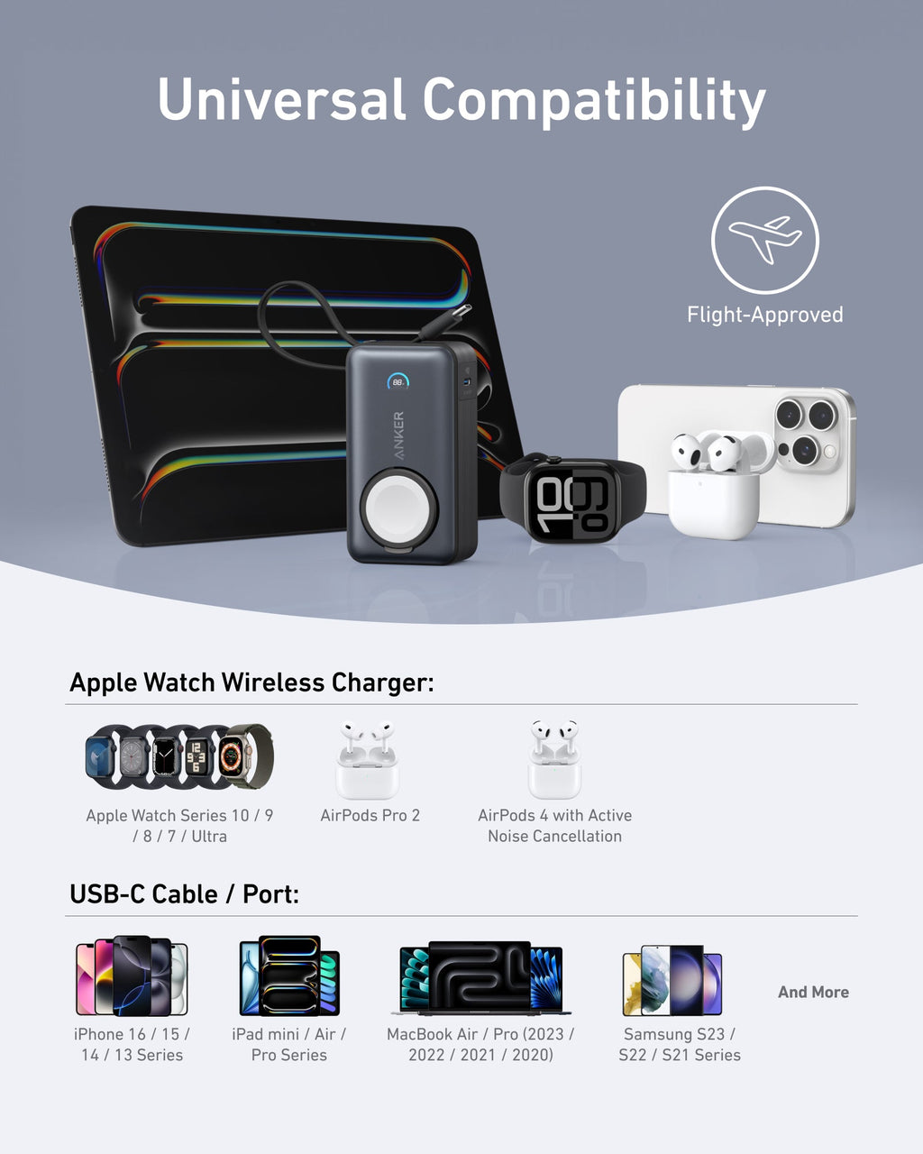 Batería externa Anker MagGo (10K, 35W, para Apple Watch)