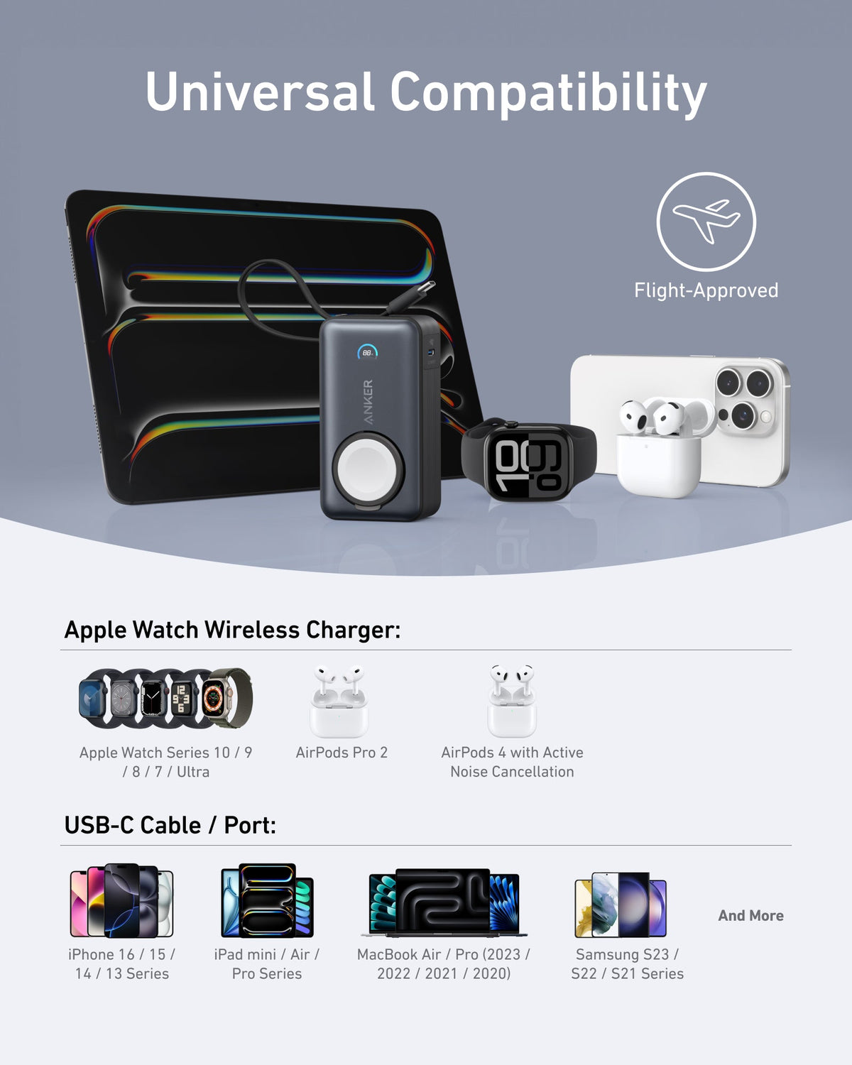 Batería externa Anker MagGo (10K, 35W, para Apple Watch)
