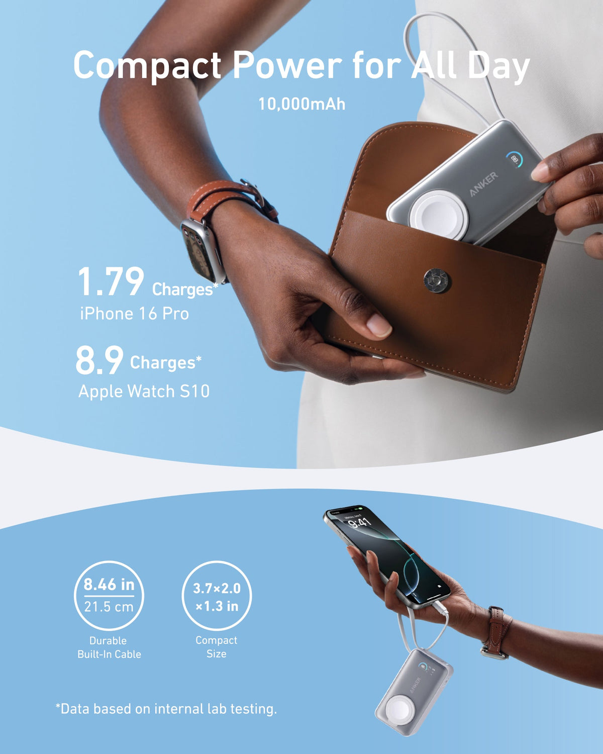 Batería externa Anker MagGo (10K, 35W, para Apple Watch)