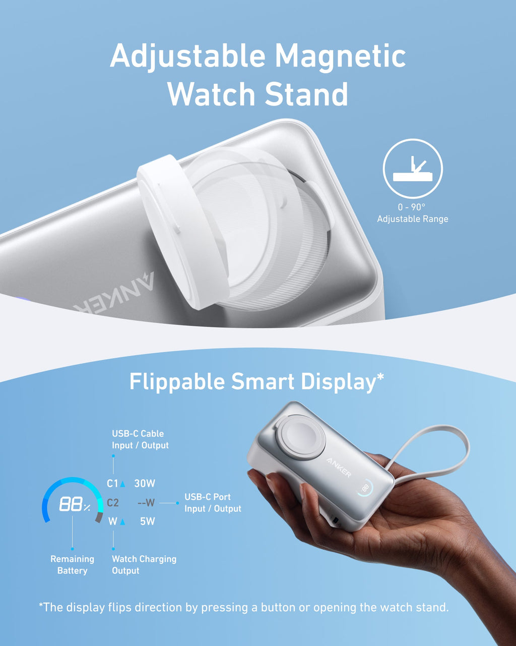 Batería externa Anker MagGo (10K, 35W, para Apple Watch)