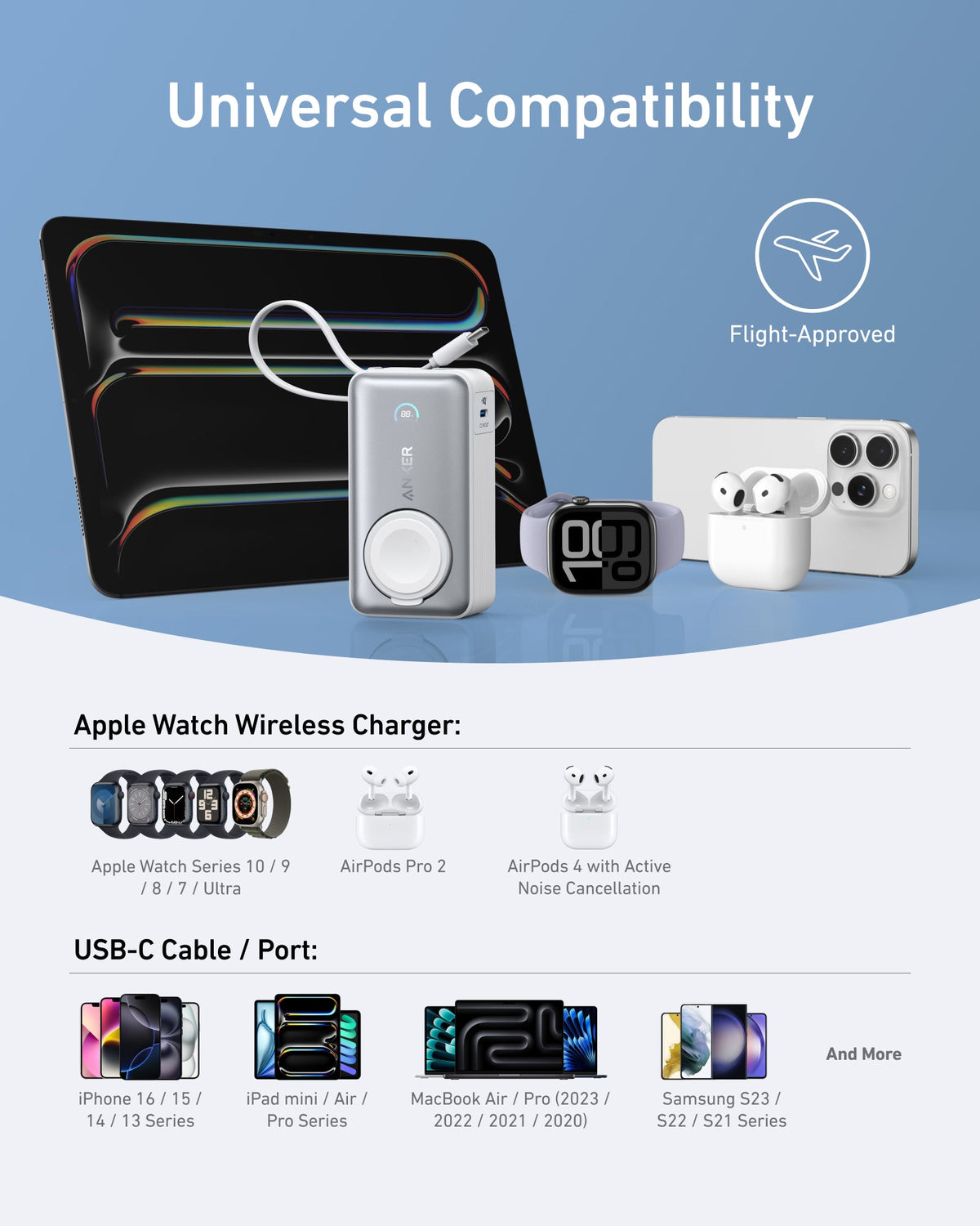 Batería externa Anker MagGo (10K, 35W, para Apple Watch)