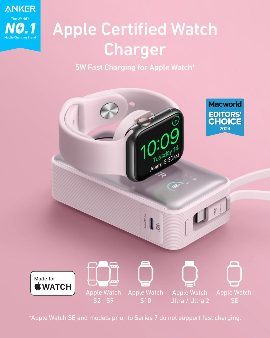 Batería externa Anker MagGo (10K, 35W, para Apple Watch)
