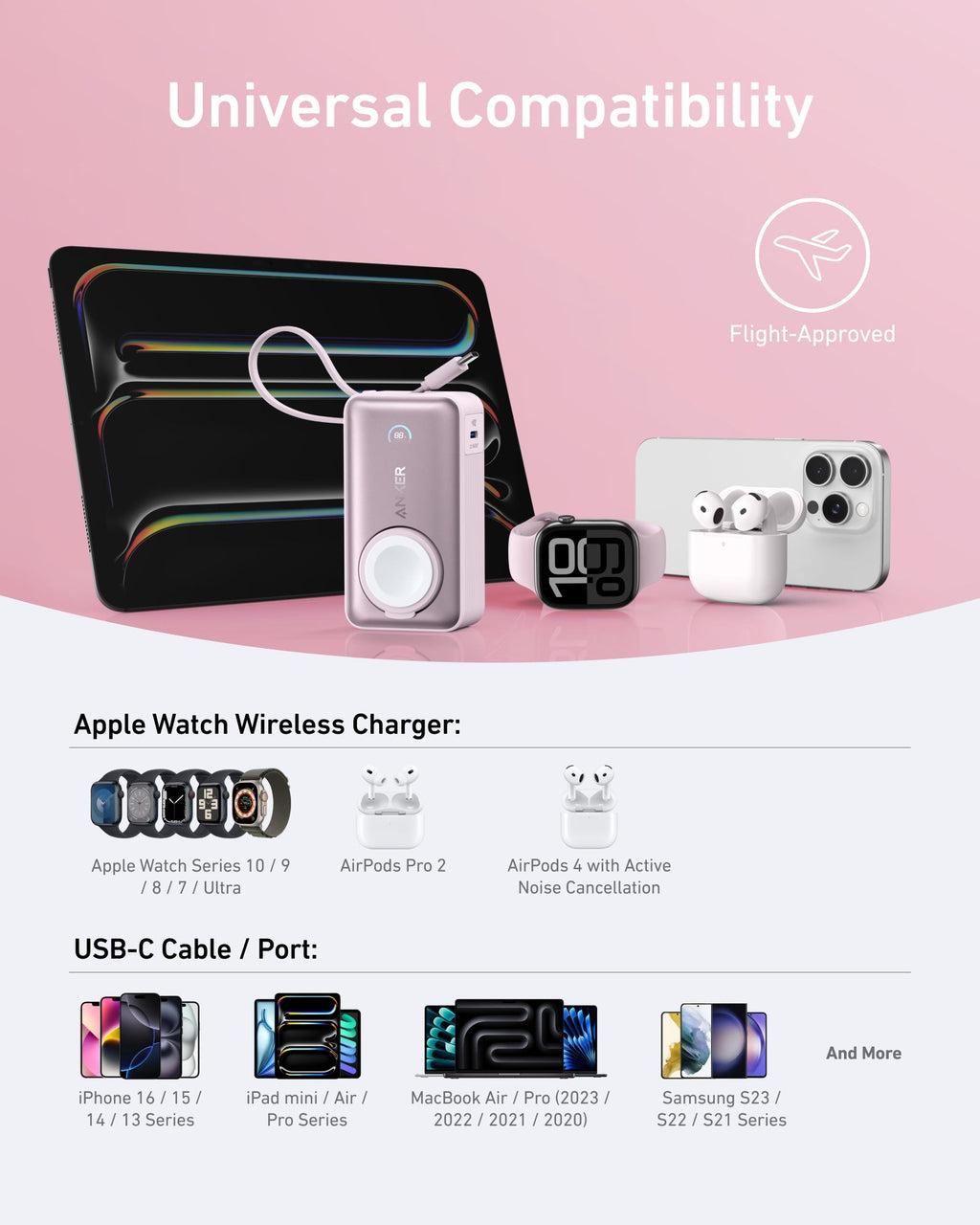 Batería externa Anker MagGo (10K, 35W, para Apple Watch)