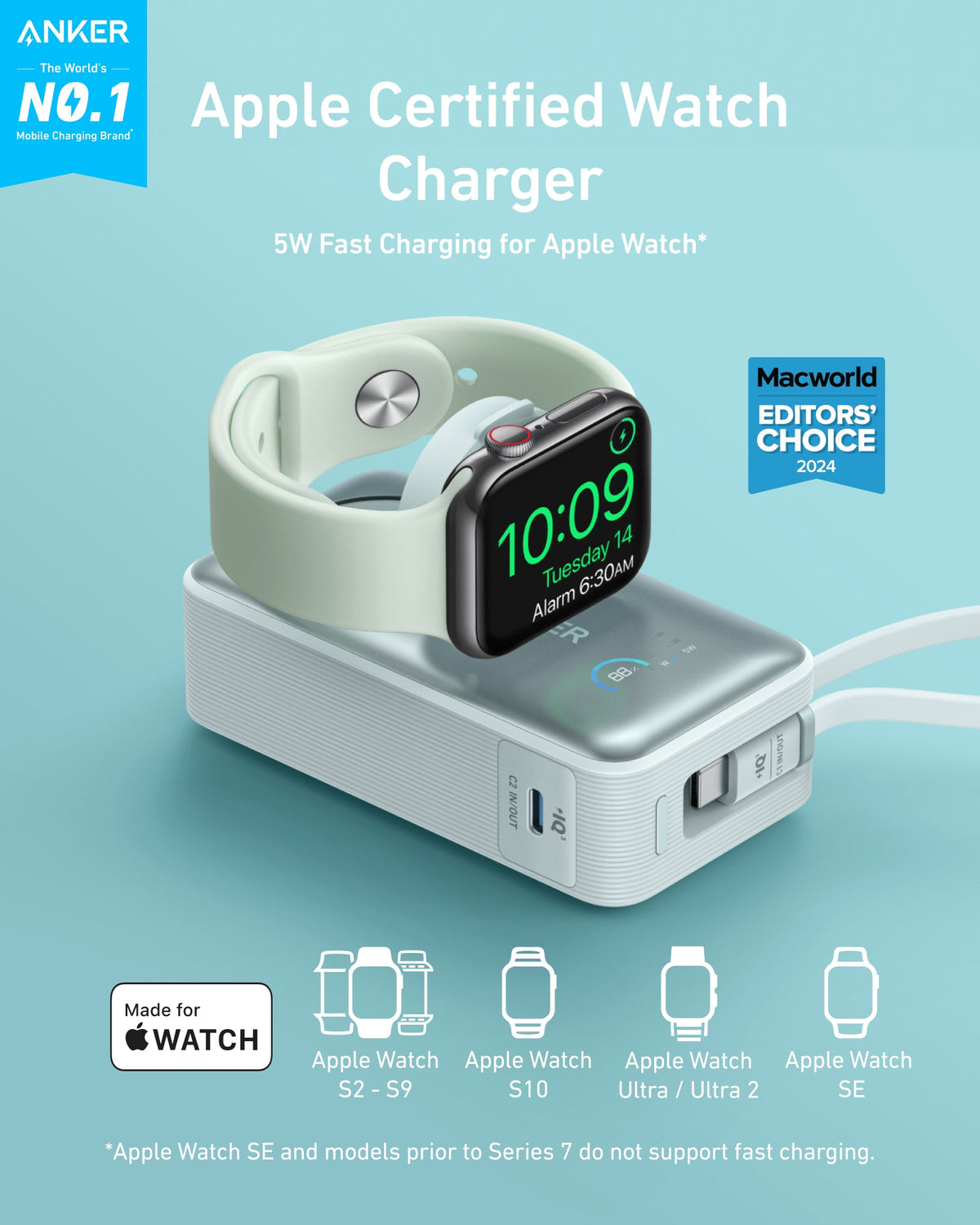 Batería externa Anker MagGo (10K, 35W, para Apple Watch)