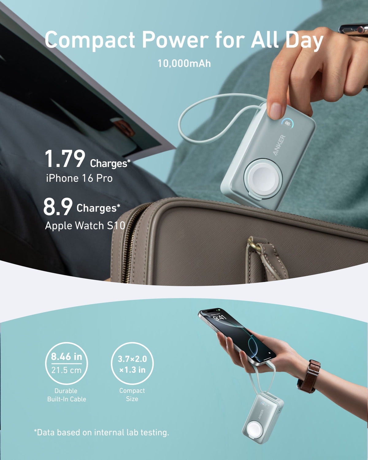 Batería externa Anker MagGo (10K, 35W, para Apple Watch)