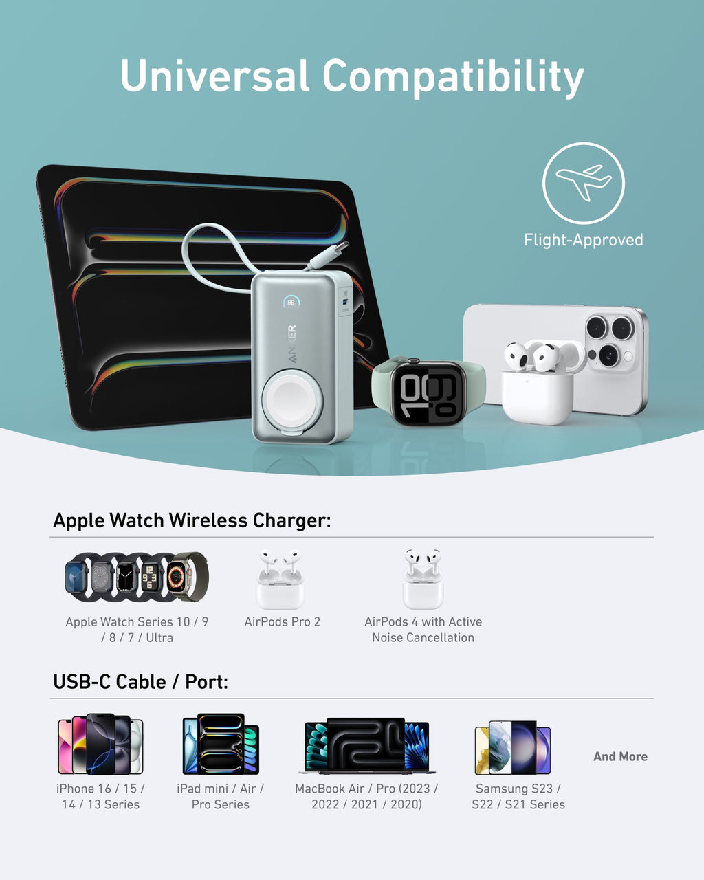 Batería externa Anker MagGo (10K, 35W, para Apple Watch)