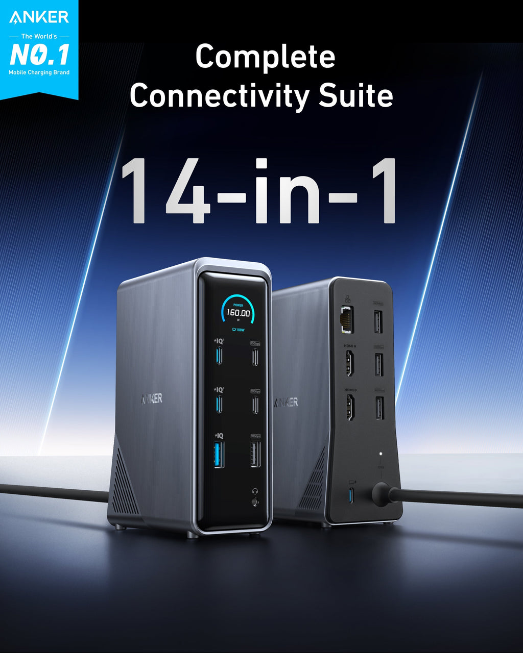 Estación de acoplamiento de carga Anker Prime (14 en 1, doble pantalla, 160 W)