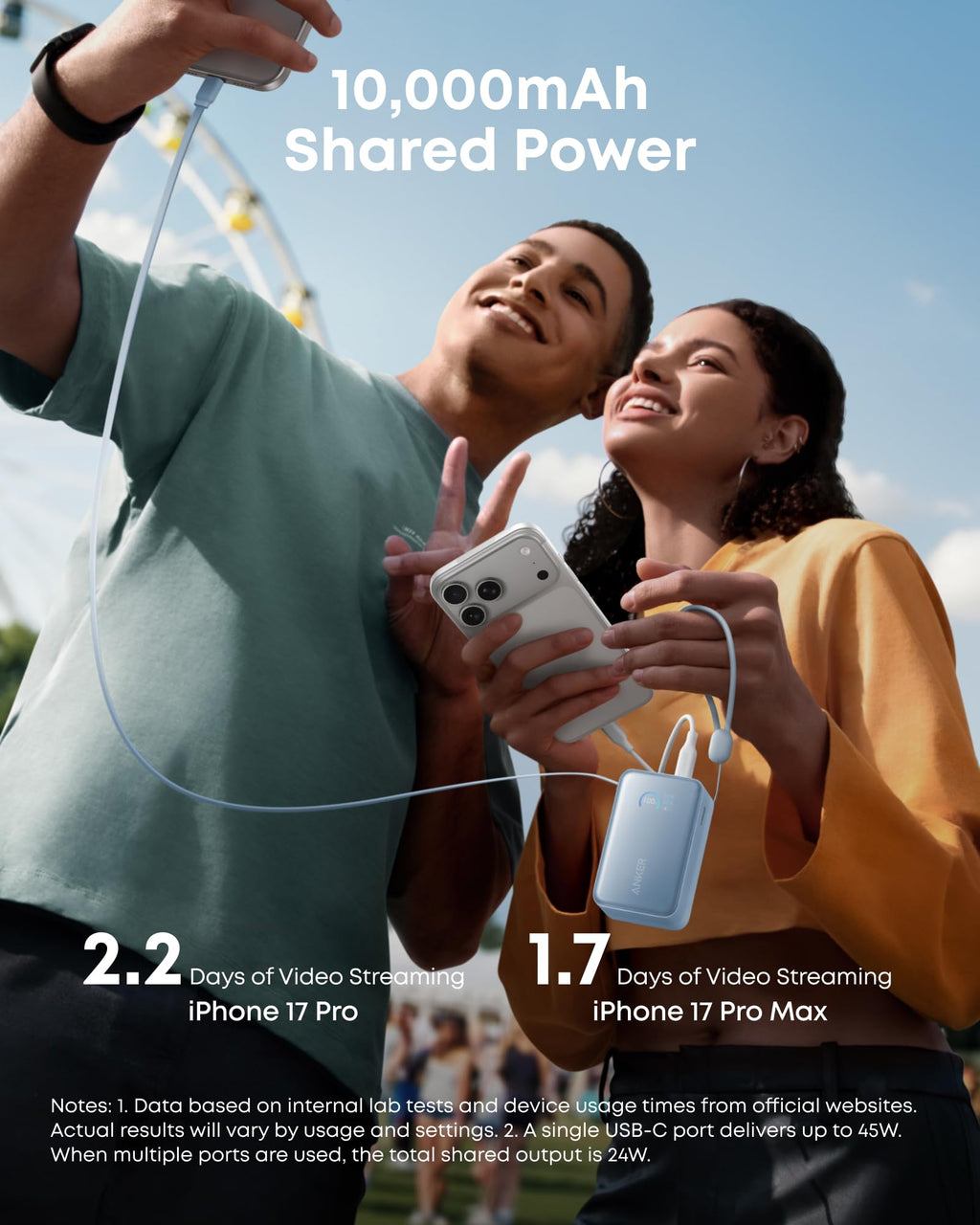 Batería externa Anker Nano (10K, 45W, cable USB-C retráctil integrado)