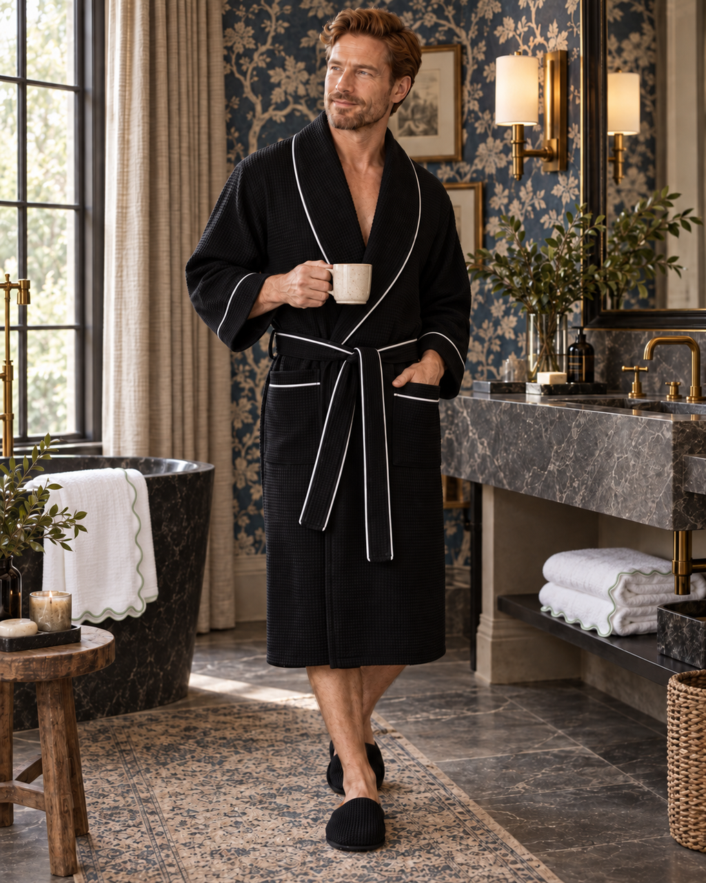 Bata de lujo con ribetes gofrados para hombre