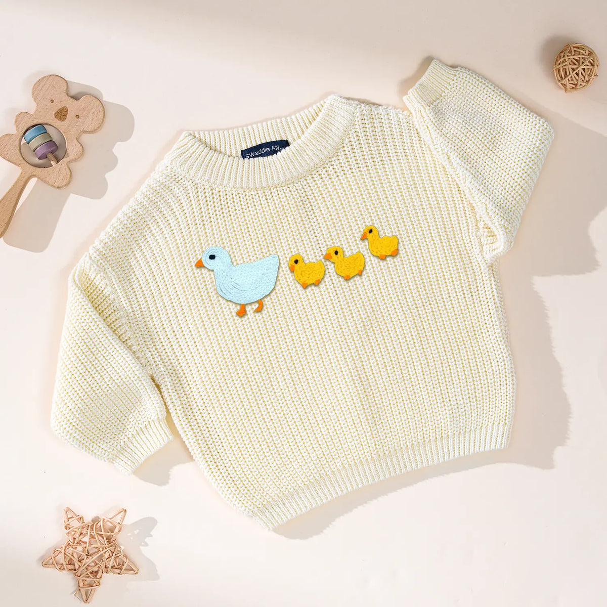 Hand Embroidered Marching Ducks Baby Knit Sweater
