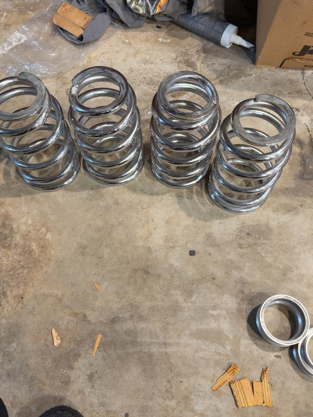 Four Chrome Coil Springs — Unidentified Suspension Parts Lot