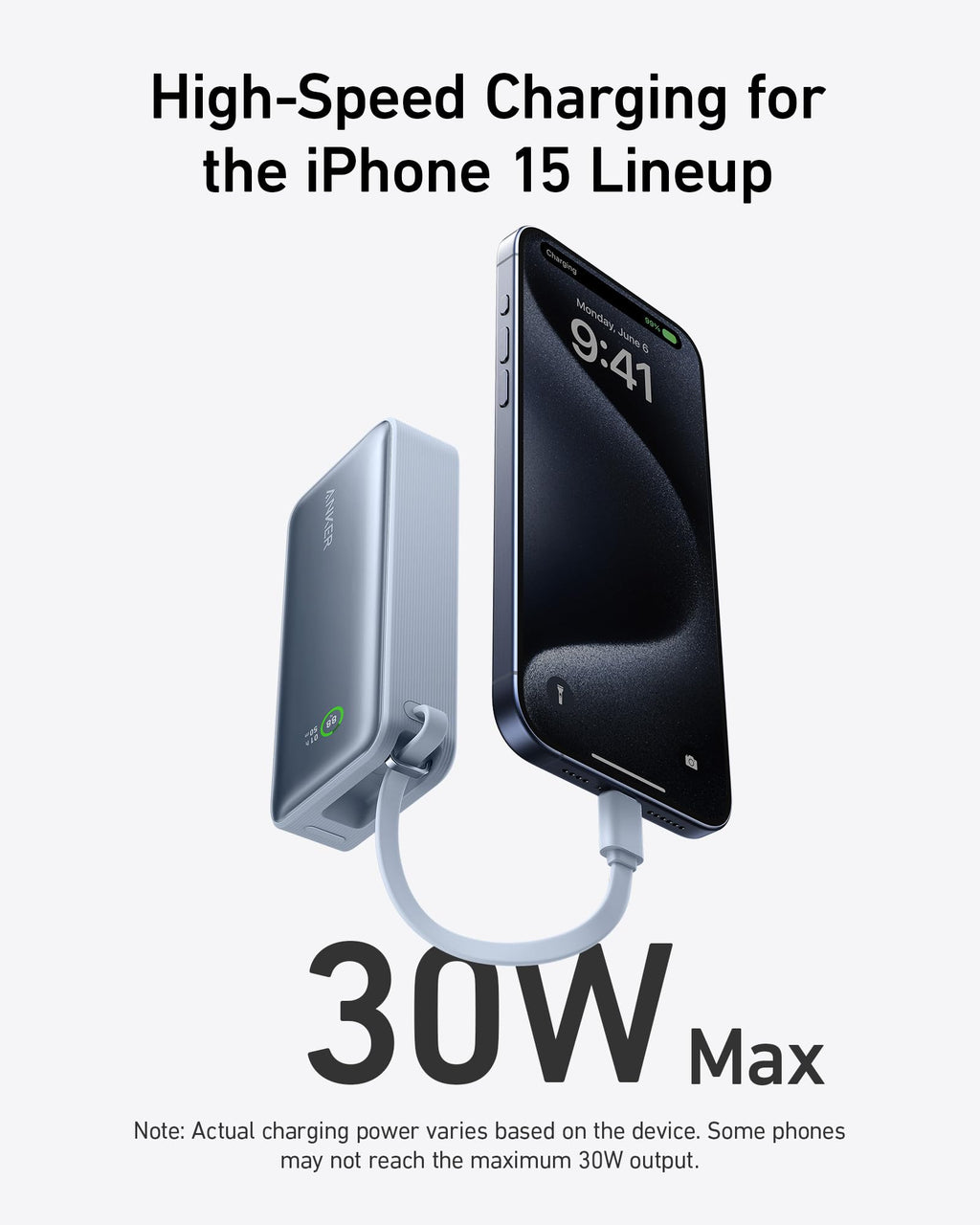 Batería Externa Anker Nano (30W, cable USB-C integrado)