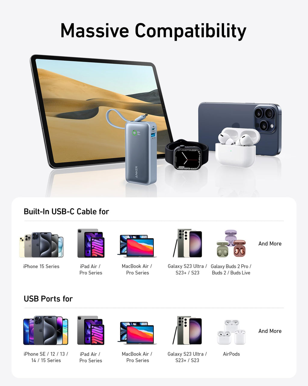 Batería Externa Anker Nano (30W, cable USB-C integrado)