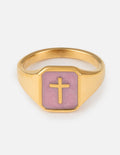 Anillo Cruz de Esmalte Lila