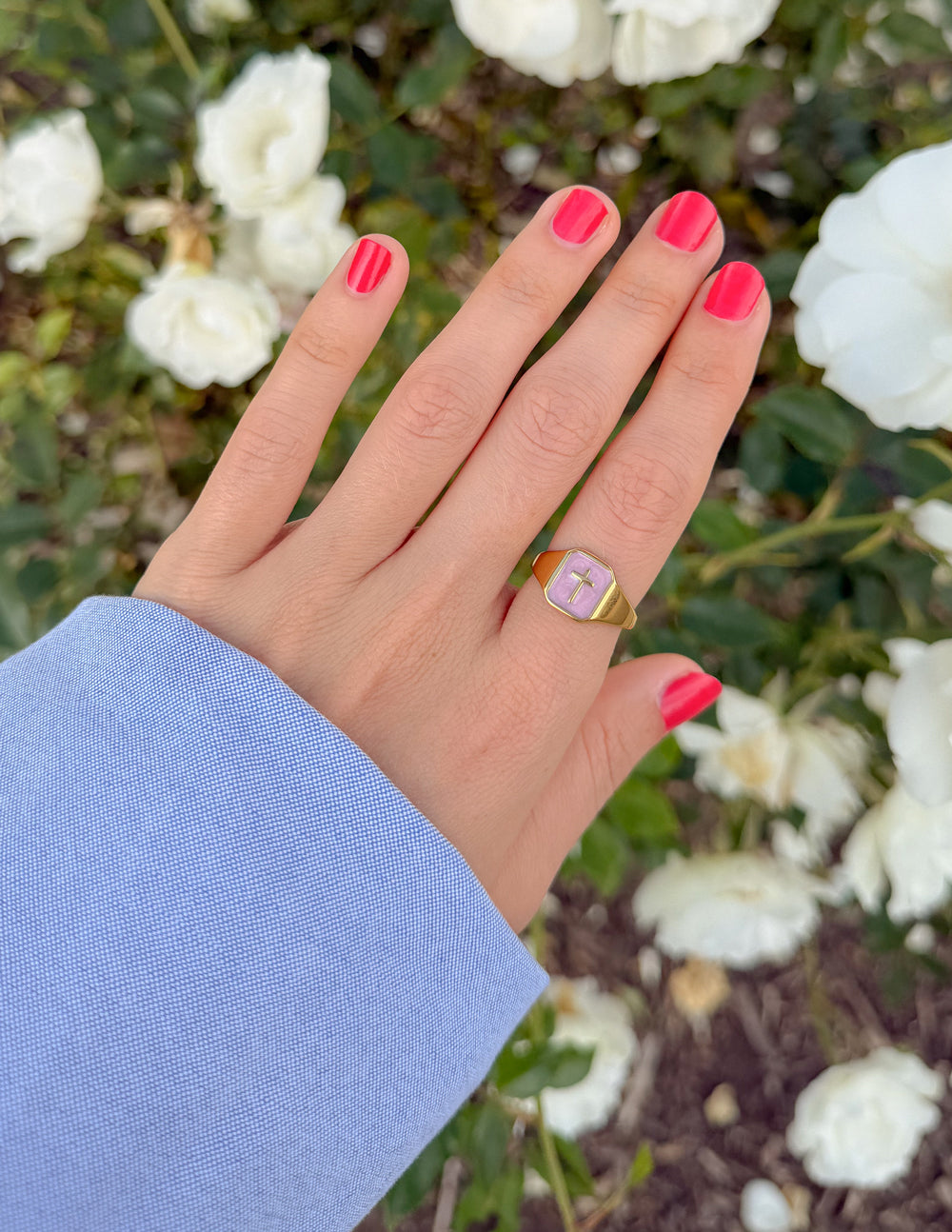 Anillo Cruz de Esmalte Lila