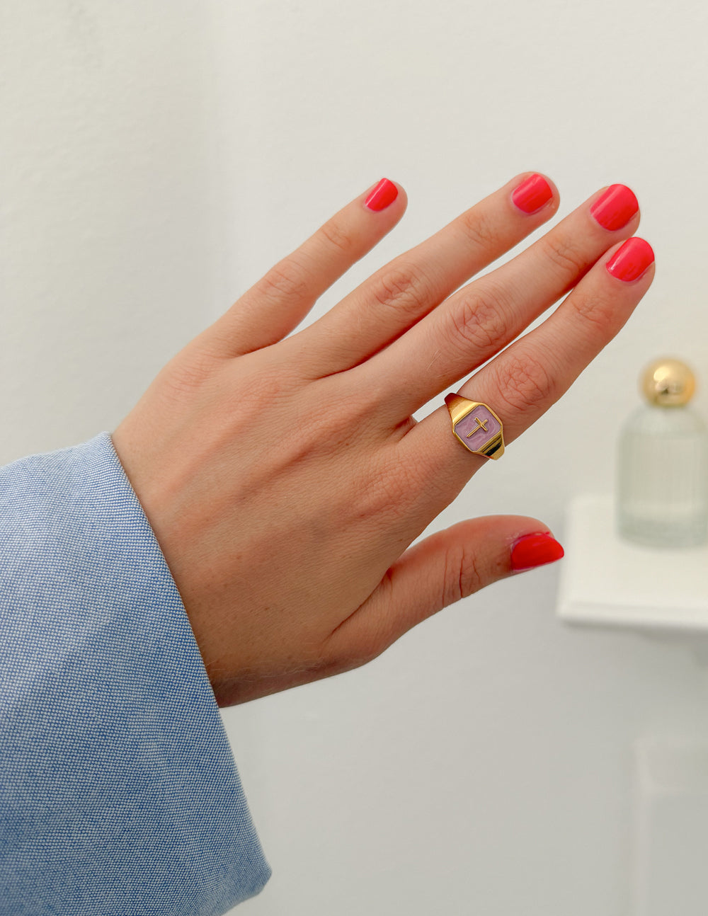 Anillo Cruz de Esmalte Lila