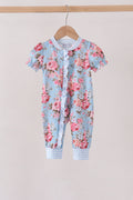 Blue rose floral ruffle romper